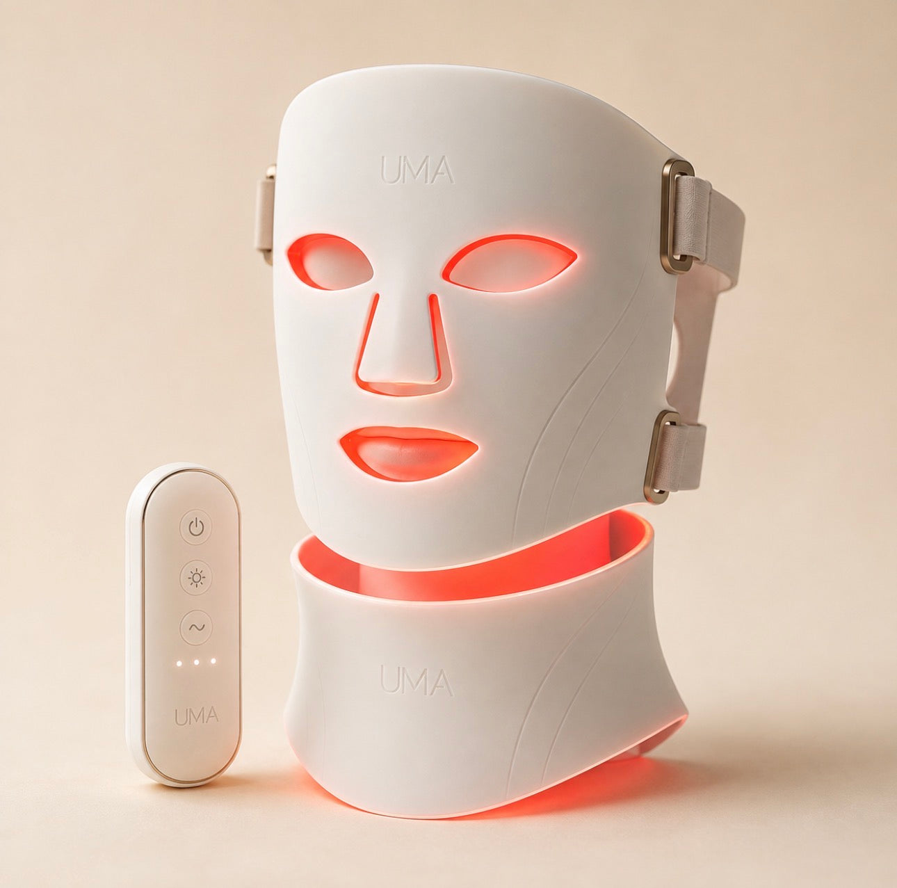 Masque LED visage et cou UMA blanc avec télécommande rechargeable