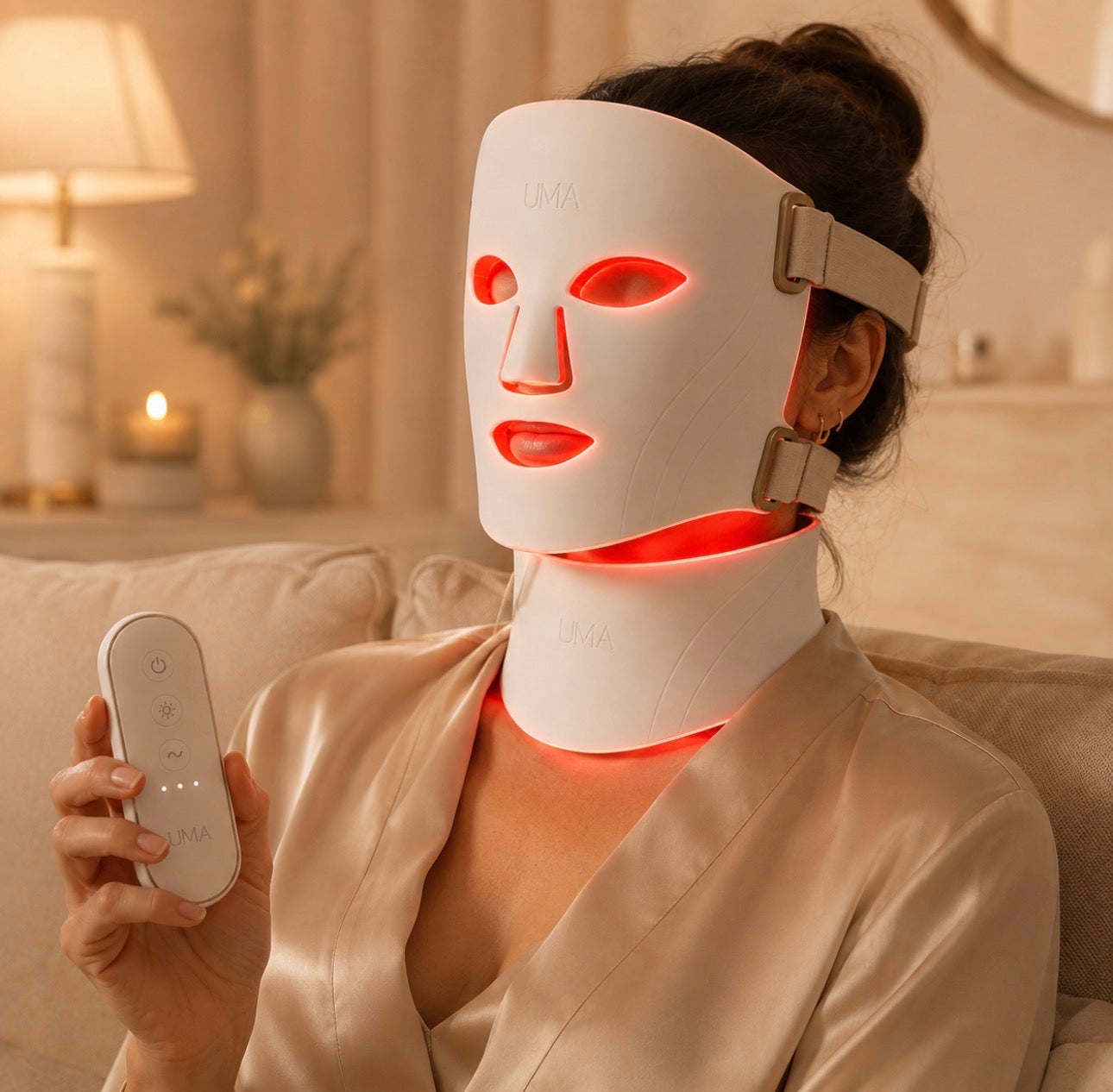 Masque LED UMA pour une routine lumière rouge du visage et du cou