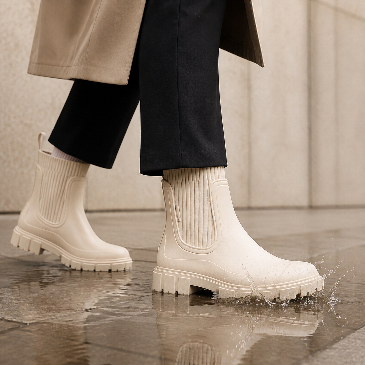 Bottines de pluie UMA RIVE ivoire en situation