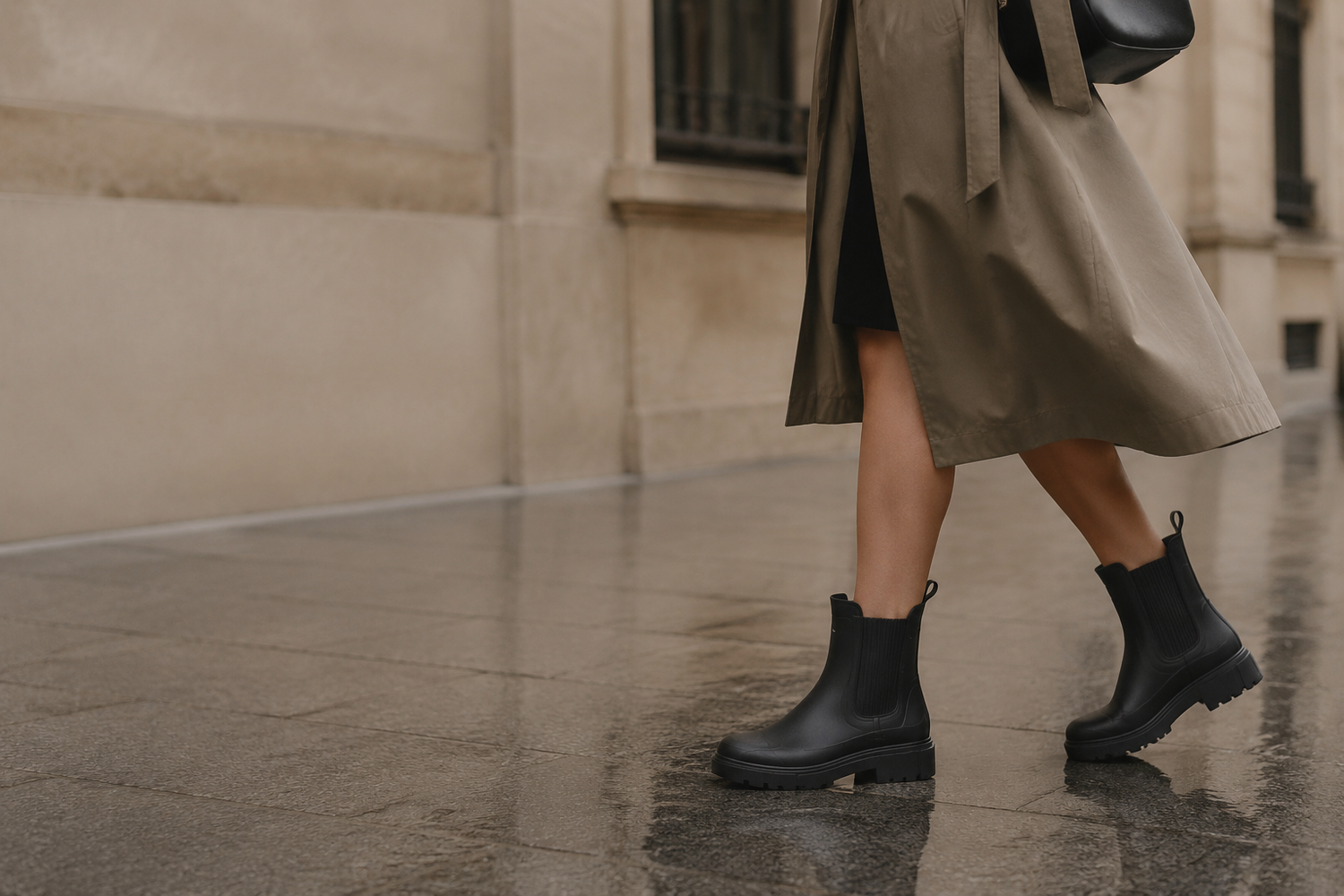 Bottines imperméables femme UMA RIVE noires portées en ville